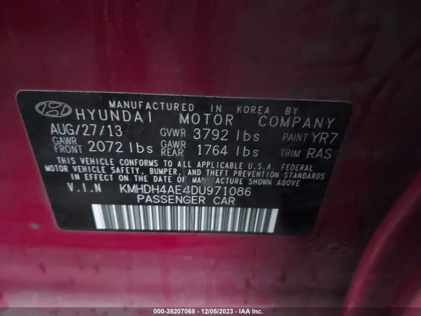 2013 HYUNDAI ELANTRA GLS/LIMITED - KMHDH4AE4DU971086