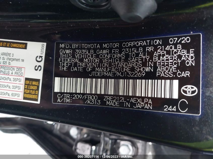 2021 TOYOTA COROLLA LE - JTDEPMAE7MJ132269