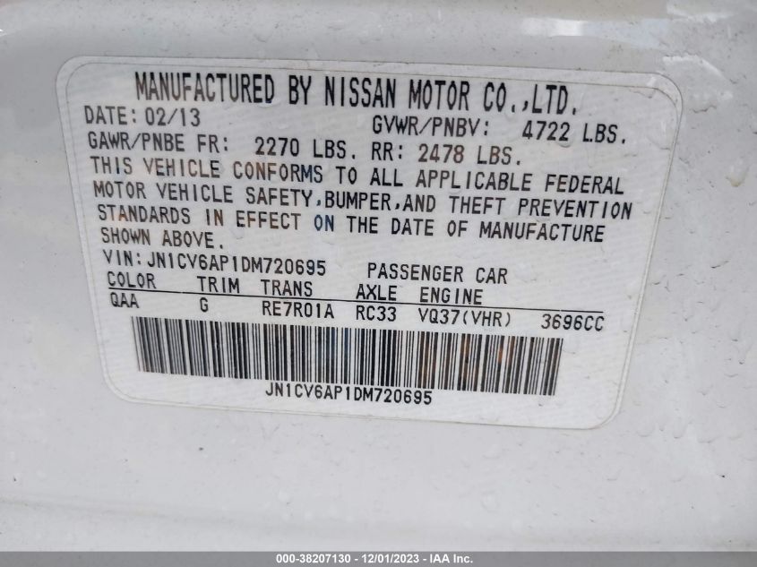 2013 INFINITI G37 JOURNEY JN1CV6AP1DM720695