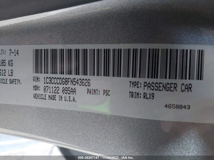 2015 CHRYSLER 200 S - 1C3CCCDG8FN543626