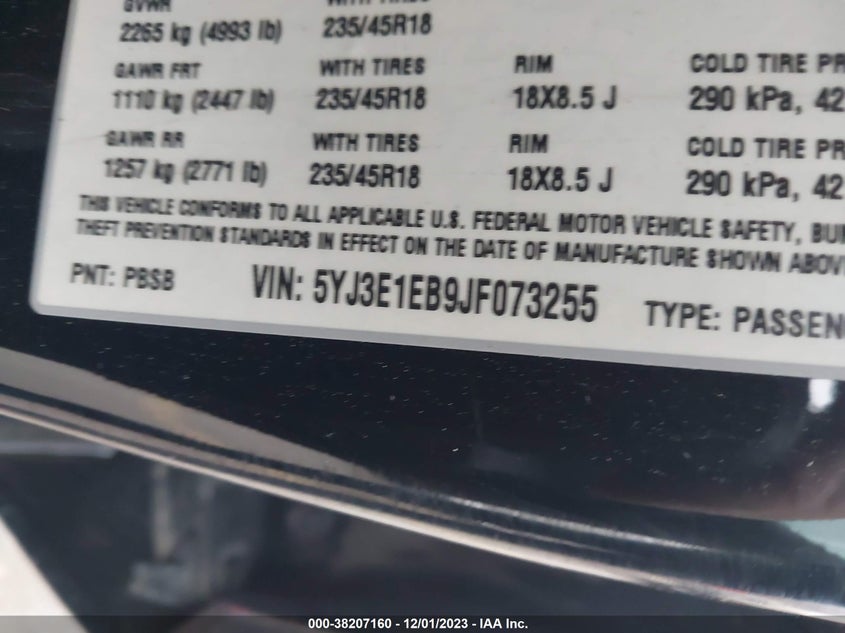 VIN 5YJ3E1EB9JF073255 2018 TESLA MODEL 3 LONG RANGE/PERFORMANCE
