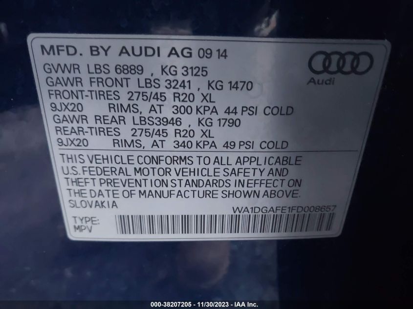 WA1DGAFE1FD008657 2015 AUDI Q7, photo no. 9