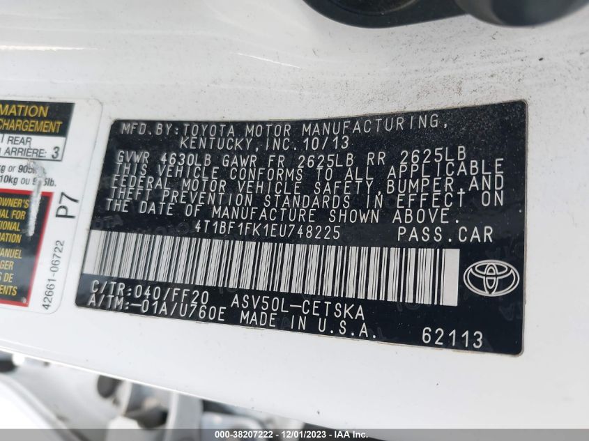 2014 TOYOTA CAMRY SE - 4T1BF1FK1EU748225
