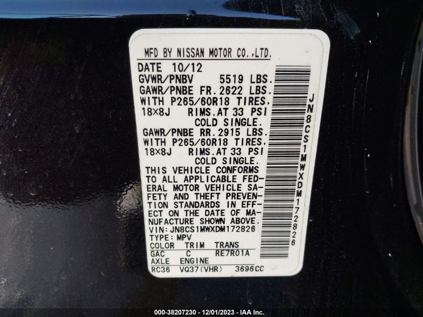 2013 INFINITI FX37 - JN8CS1MWXDM172826