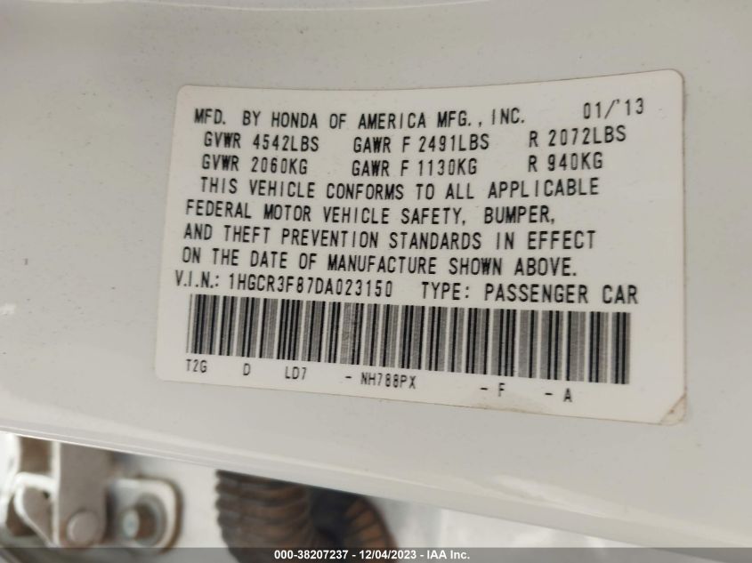 2013 HONDA ACCORD EX-L V-6 - 1HGCR3F87DA023150