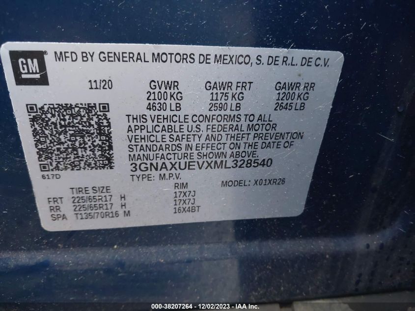 2021 CHEVROLET EQUINOX LT - 3GNAXUEVXML328540