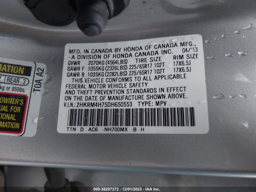 2013 HONDA CR-V EXL - 2HKRM4H75DH650553
