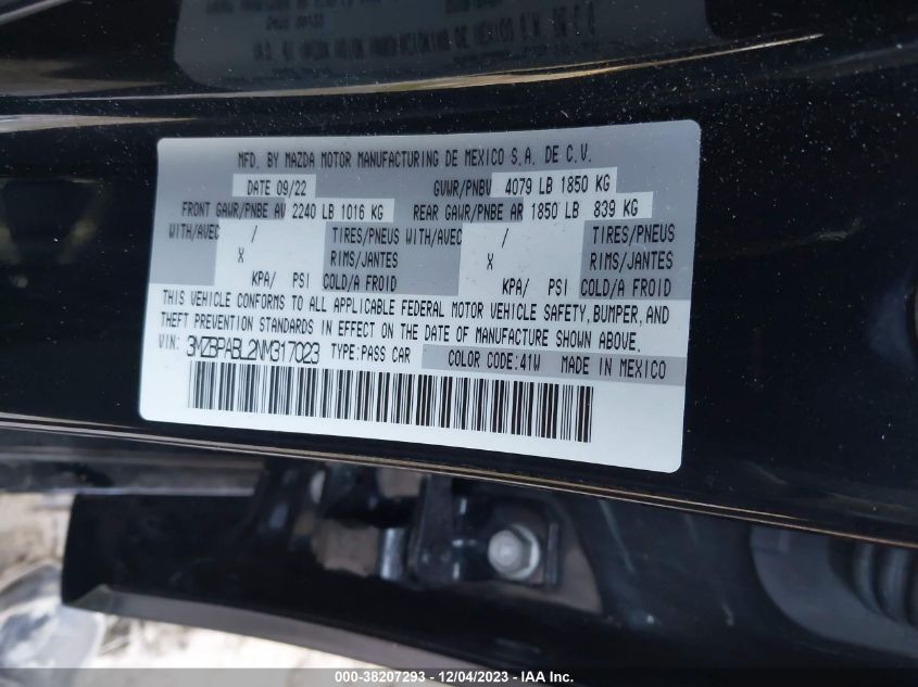 2022 MAZDA MAZDA3 SELECT - 3MZBPABL2NM317023
