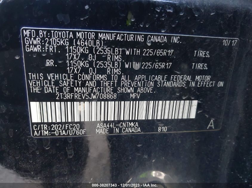 2018 TOYOTA RAV4 ADVENTURE/XLE - 2T3RFREV5JW708868