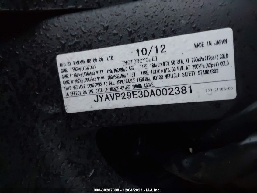 2013 YAMAHA VMX17 JYAVP29E3DA002381