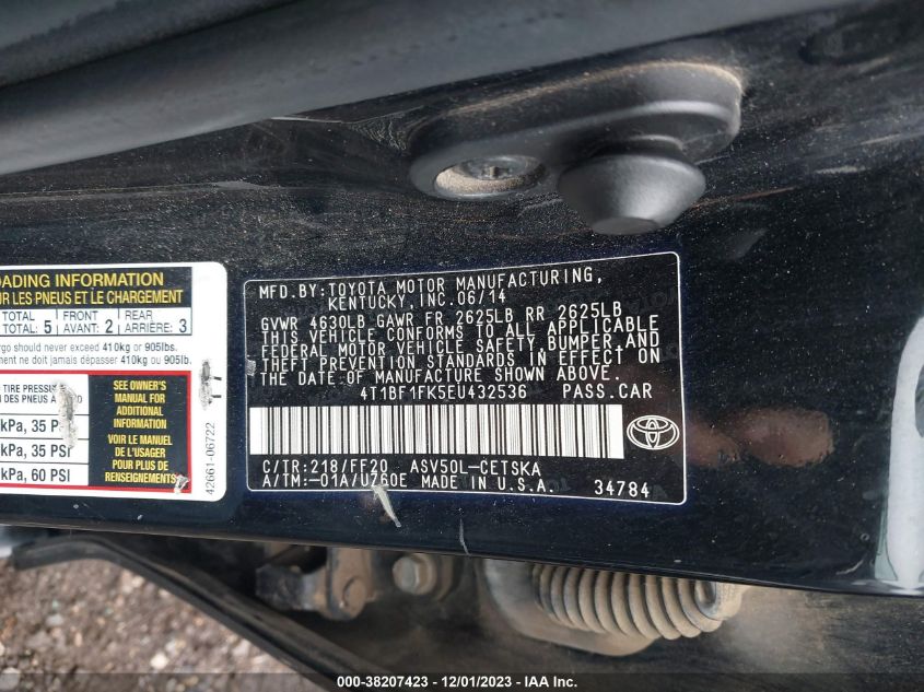 2014 TOYOTA CAMRY L/SE/LE/XLE - 4T1BF1FK5EU432536