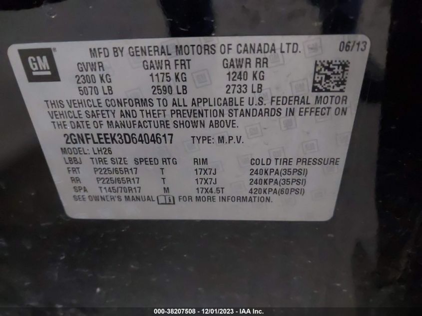 2013 CHEVROLET EQUINOX LT - 2GNFLEEK3D6404617