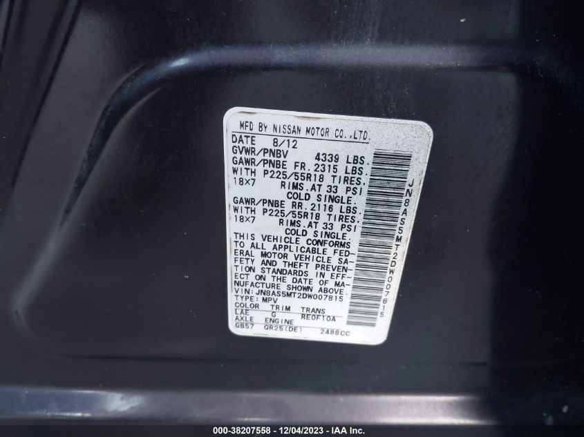 2013 NISSAN ROGUE SL - JN8AS5MT2DW007815
