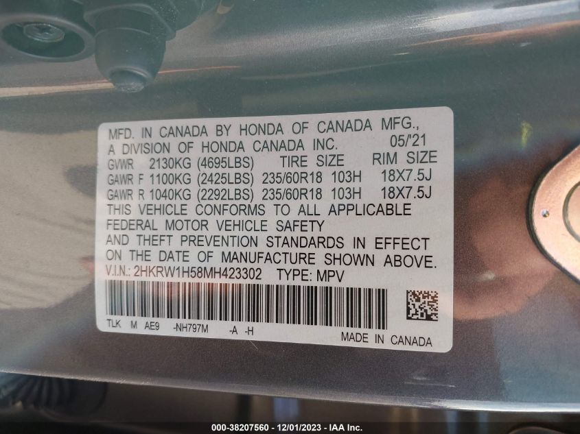 2021 HONDA CR-V EX - 2HKRW1H58MH423302