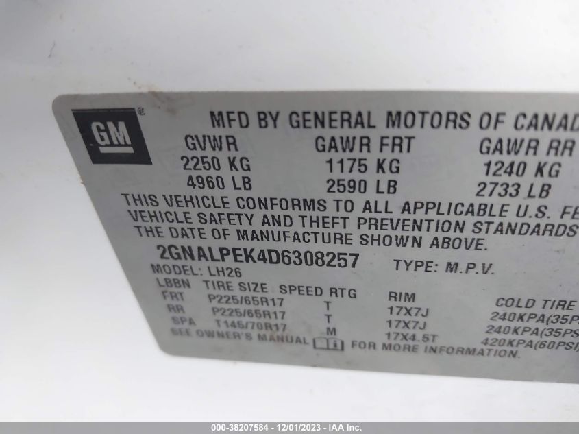 2013 CHEVROLET EQUINOX LT - 2GNALPEK4D6308257