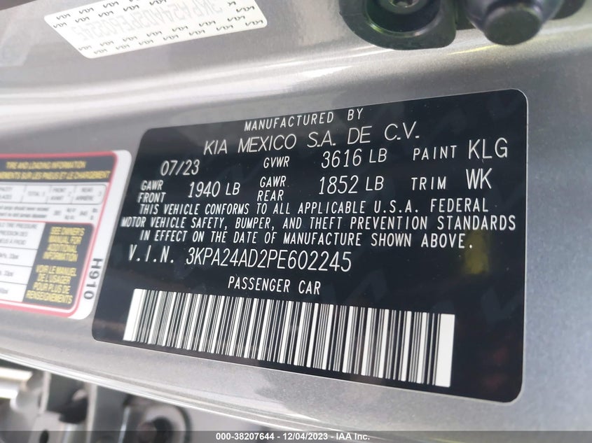 VIN 3KPA24AD2PE602245 2023 KIA RIO LX/S