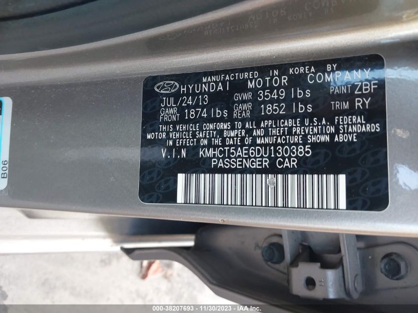 2013 HYUNDAI ACCENT GS - KMHCT5AE6DU130385