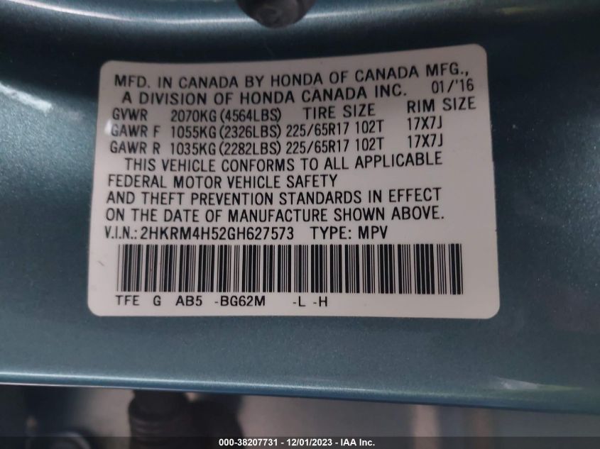 2016 HONDA CR-V EX - 2HKRM4H52GH627573