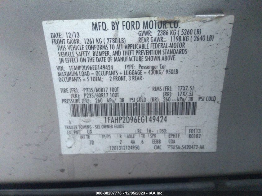 2014 FORD TAURUS SE - 1FAHP2D96EG149424