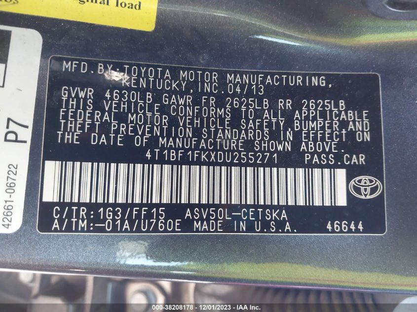 2013 TOYOTA CAMRY L/SE/LE/XLE - 4T1BF1FKXDU255271
