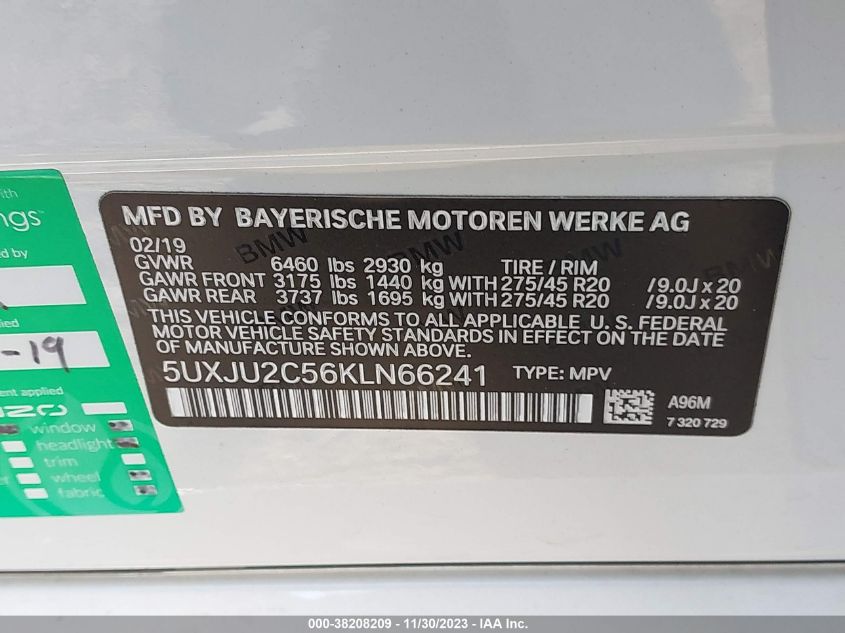 5UXJU2C56KLN66241 2019 BMW X5, photo no. 9