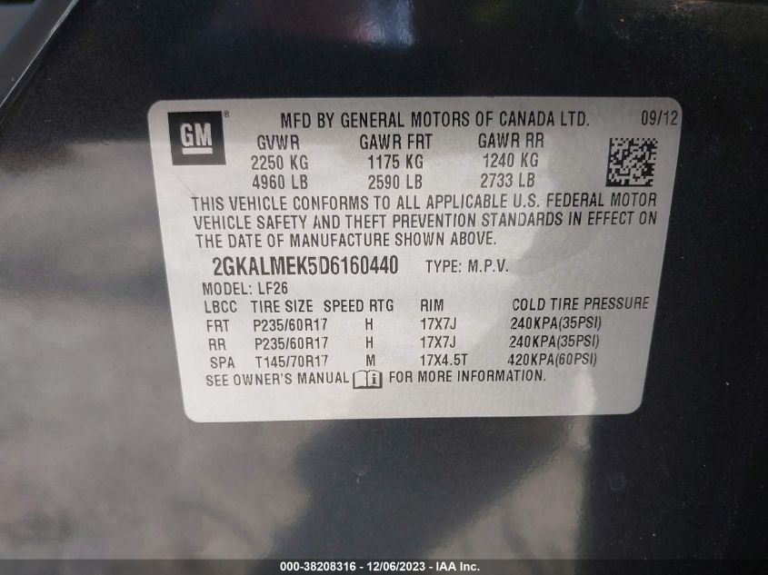 2013 GMC TERRAIN SLE - 2GKALMEK5D6160440