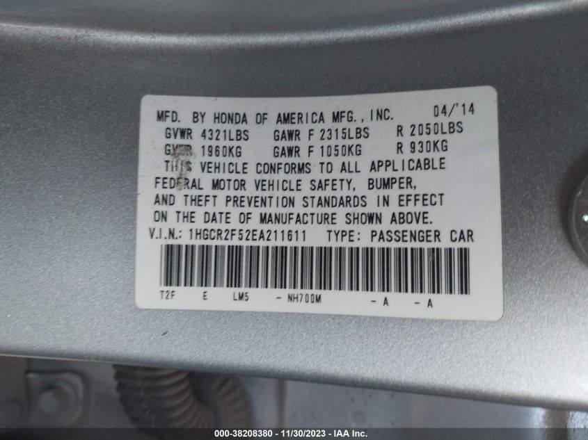 2014 HONDA ACCORD SPORT - 1HGCR2F52EA211611
