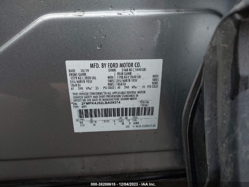 2020 FORD EDGE SEL - 2FMPK4J92LBA09374