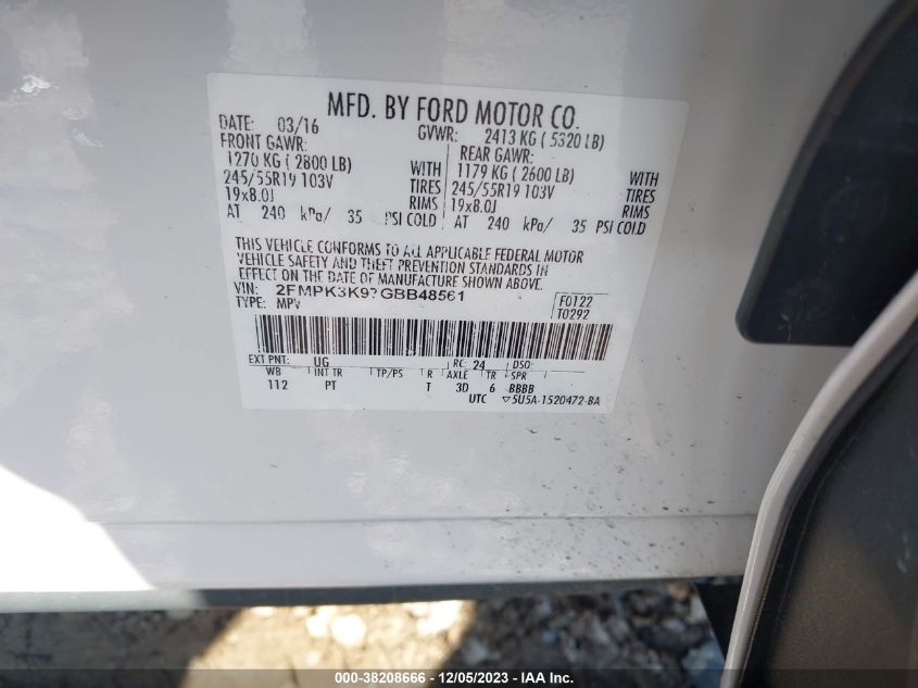 2016 FORD EDGE TITANIUM - 2FMPK3K97GBB48561
