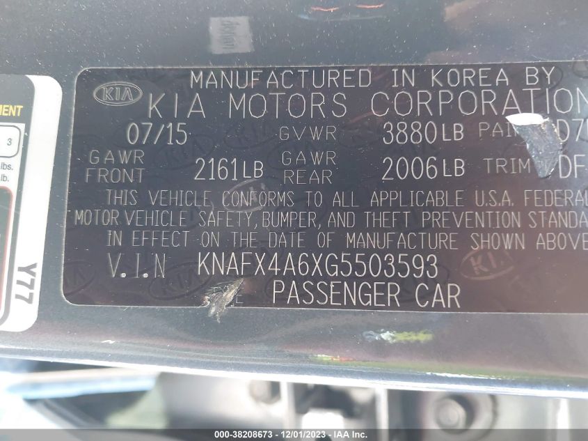 2016 KIA FORTE LX - KNAFX4A6XG5503593