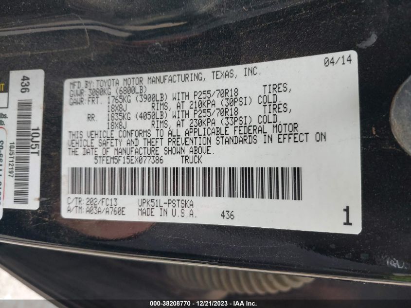 2014 TOYOTA TUNDRA SR5 4.6L V8 - 5TFEM5F15EX077386