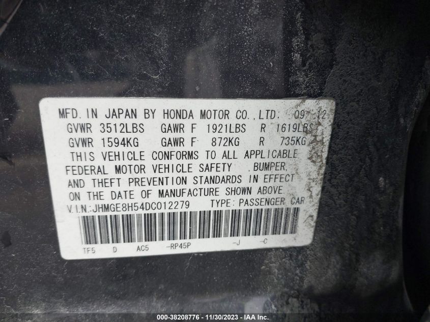 2013 HONDA FIT SPORT - JHMGE8H54DC012279