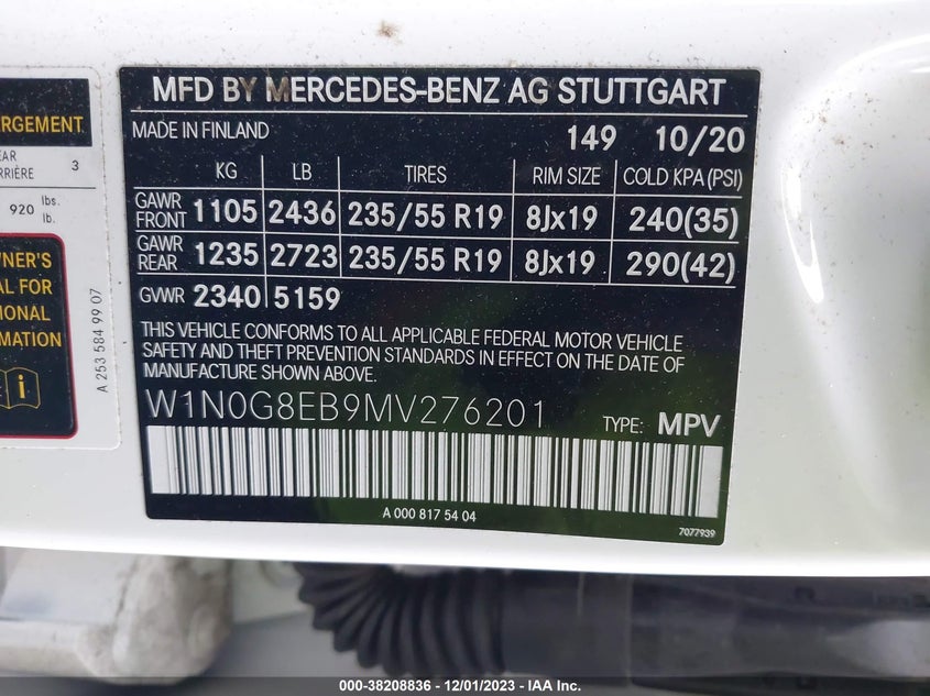 VIN W1N0G8EB9MV276201 2021 MERCEDES-BENZ GLC 300 SUV