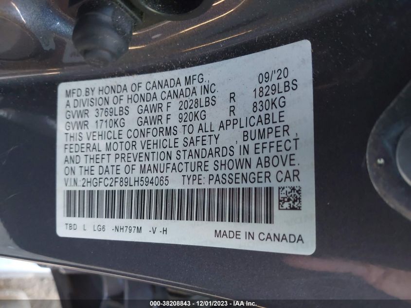 2020 HONDA CIVIC SPORT - 2HGFC2F89LH594065
