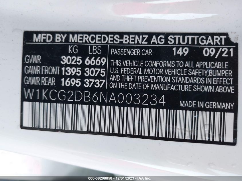 2022 MERCEDES-BENZ EQS 450 W1KCG2DB6NA003234