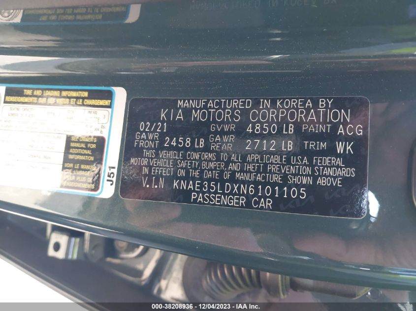 2022 KIA STINGER GT-LINE - KNAE35LDXN6101105