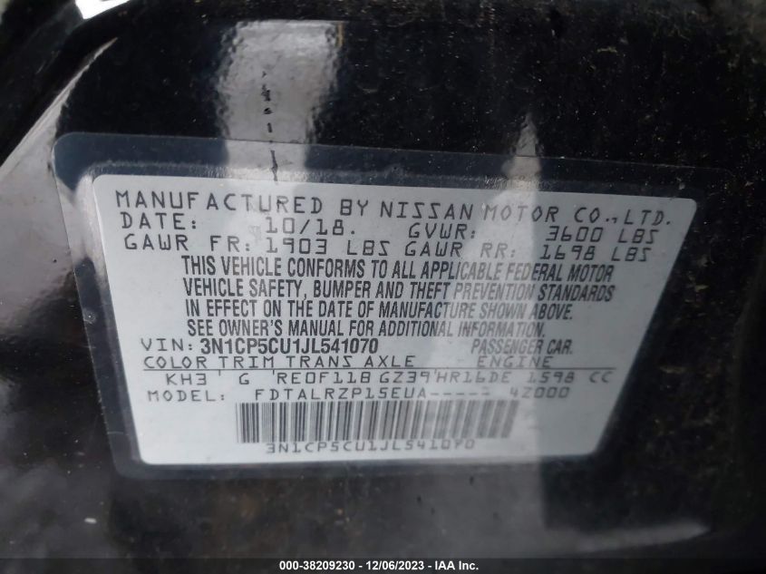 2018 NISSAN KICKS S/SR/SV - 3N1CP5CU1JL541070