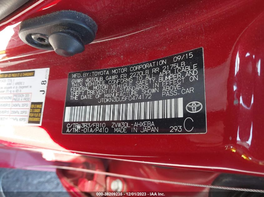 2015 TOYOTA PRIUS TWO - JTDKN3DU5F0474172