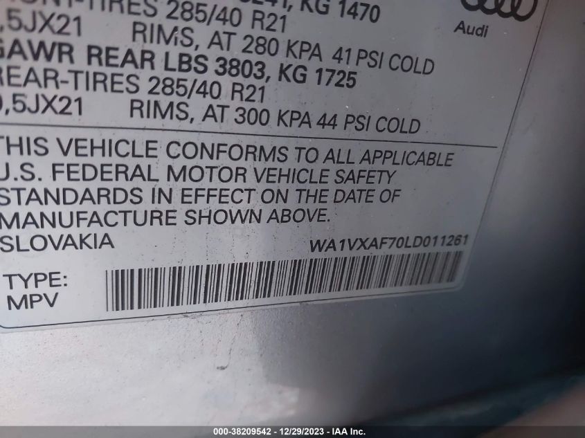2020 AUDI Q7 PRESTIGE - WA1VXAF70LD011261