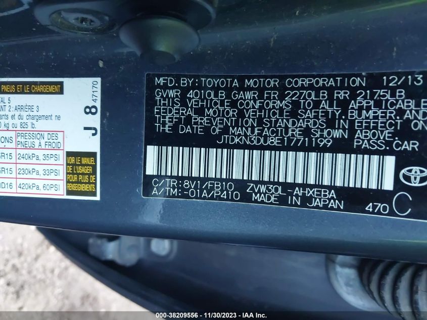 2014 TOYOTA PRIUS FOUR/FIVE/THREE/ONE/TWO - JTDKN3DU8E1771199