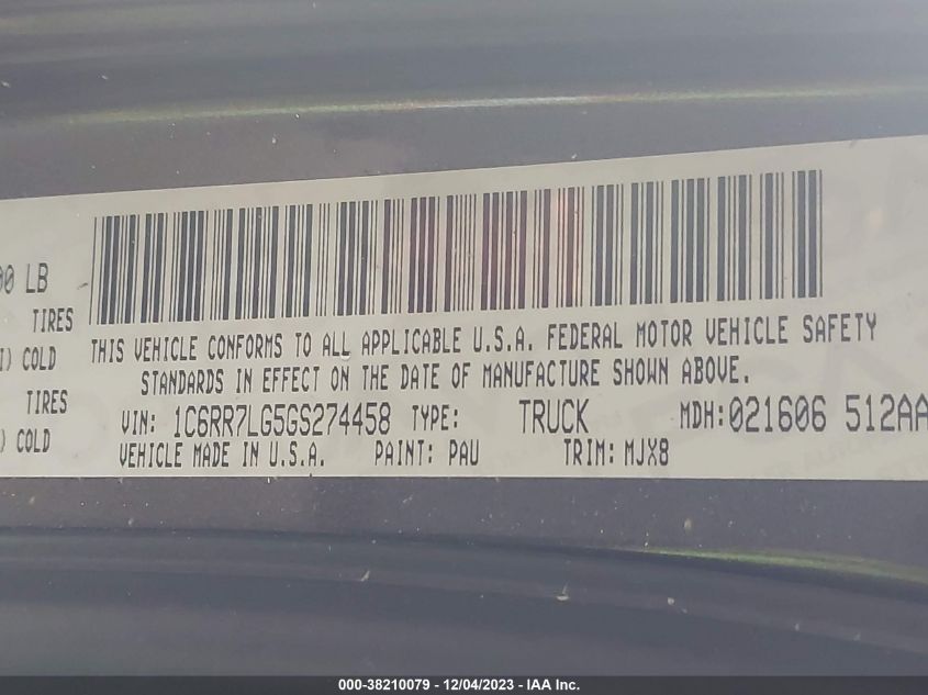 2016 RAM 1500 SLT - 1C6RR7LG5GS274458
