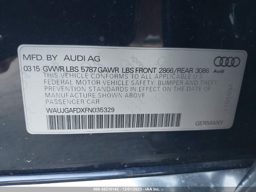 2015 AUDI A8 3.0T WAUJGAFDXFN035329