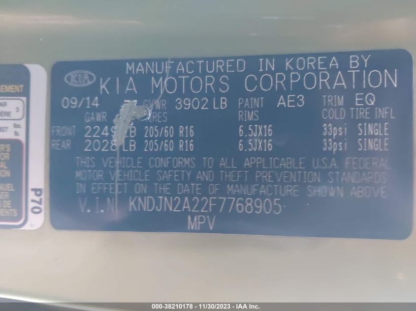 2015 KIA SOUL - KNDJN2A22F7768905