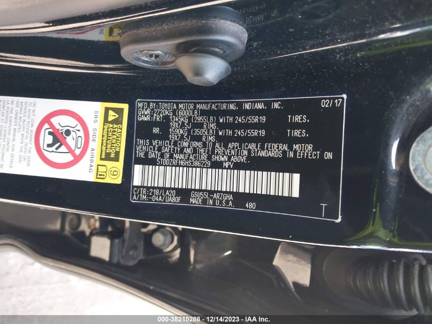 2017 TOYOTA HIGHLANDER LIMITED/LTD PLATINUM - 5TDDZRFH6HS386229