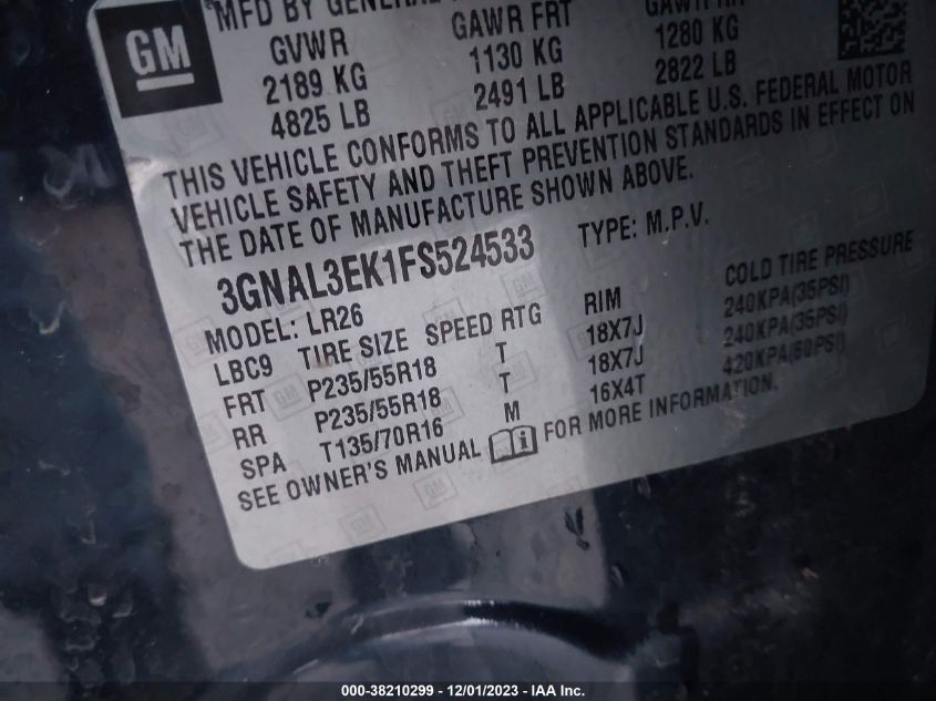 2015 CHEVROLET CAPTIVA SPORT LT 3GNAL3EK1FS524533