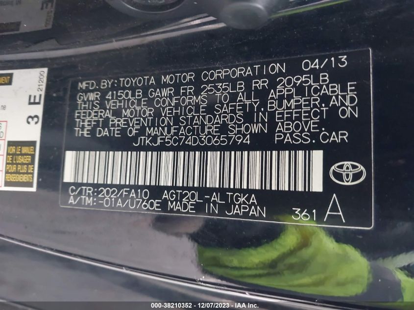 2013 TOYOTA SCION TC - JTKJF5C74D3065794