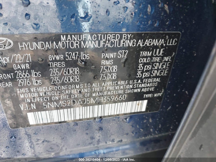 VIN 5NMS2DAJ5MH359660 2021 HYUNDAI SANTA FE SEL