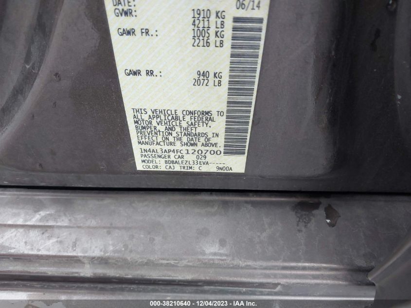 2015 NISSAN ALTIMA 2.5/S/SV/SL - 1N4AL3AP4FC120700