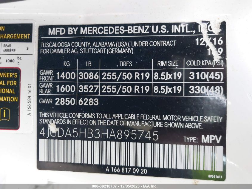 2017 MERCEDES-BENZ GLE 350 4MATIC - 4JGDA5HB3HA895745