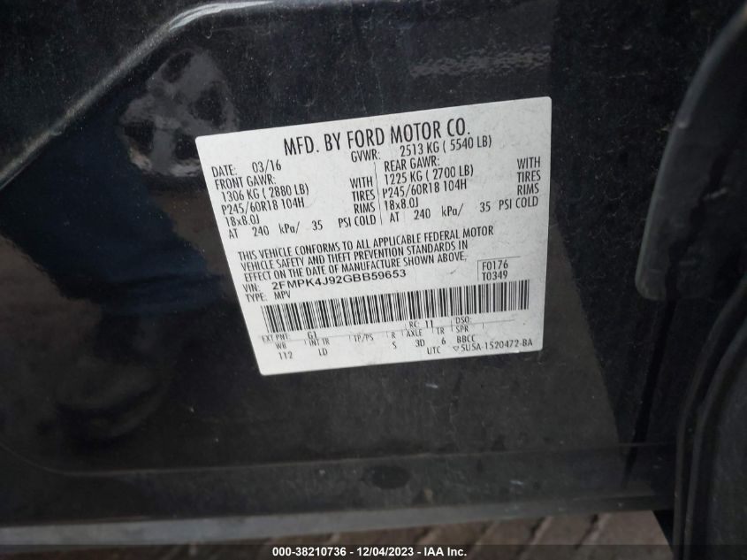 2016 FORD EDGE SEL - 2FMPK4J92GBB59653